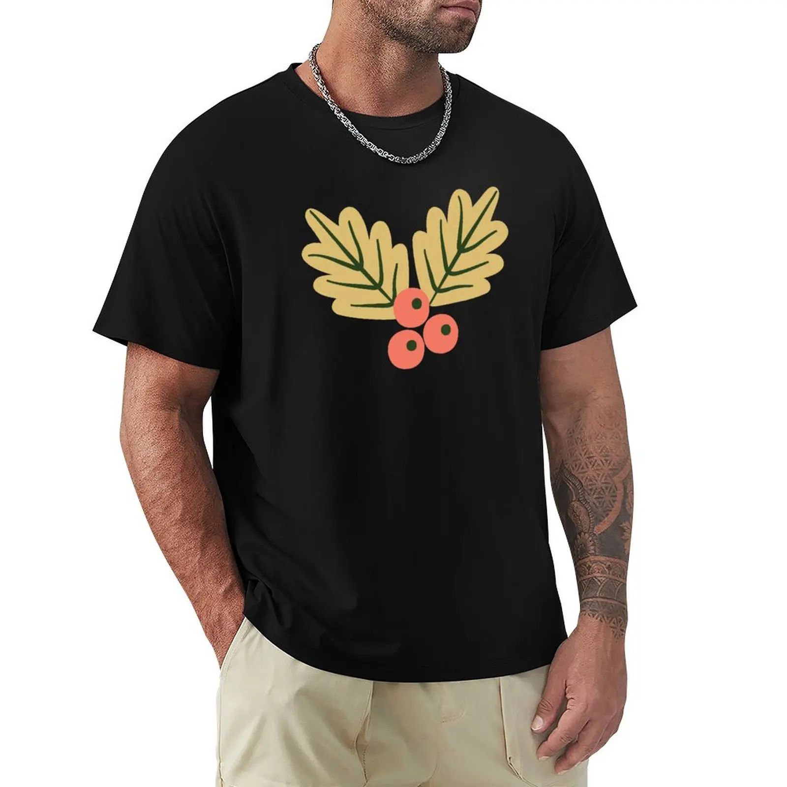 Camiseta de bayas de acebo de Navidad para hombres, tops de talla grande, diseño de aduanas, sus propias camisetas negras