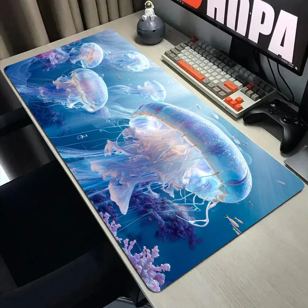 Giant deep-sea jellyfish Mouse Pad Desk Mat with Stitched Edge XXL Mousepads Rubber Anti-slip Gamer Keyboard Rug Gaming Mats