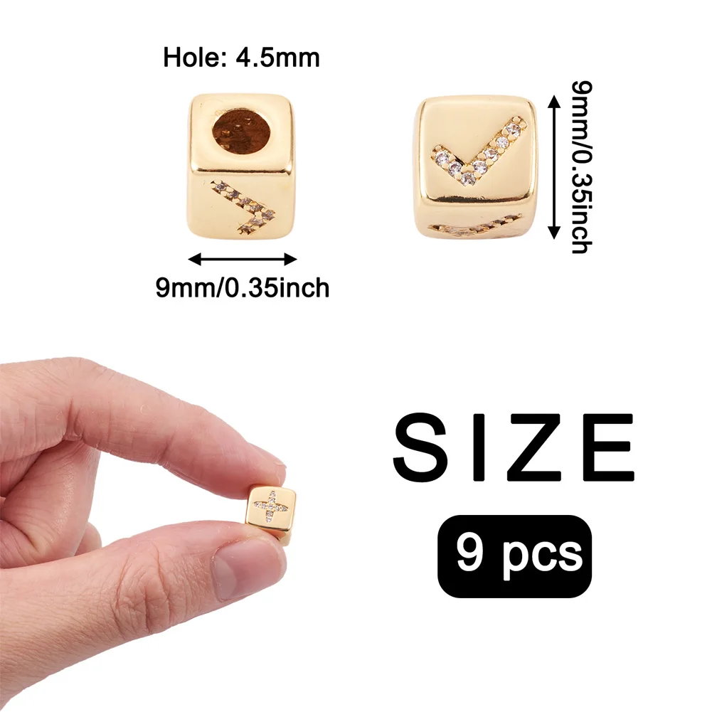 Brass Cube with Star Heart Pattern Beads Micro Cubic Zirconia Paved Large Hole Long-Lasting Plated Beads For Jewelry Making
