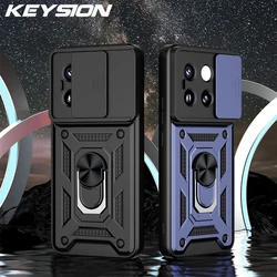 KEYSION Shockproof Armor Case for Xiaomi 14 14 Pro 5G Slide Push Pull Camera Protection Ring Stand Phone Cover for Xiaomi 14 5G