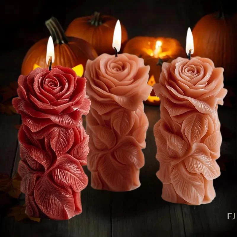 [YU] ثلاثية الأبعاد عمود الورد شمعة قالب من السيليكون لتقوم بها بنفسك هندسية زهرة العمود شمعة الجص حلية قالب ديكور الزفاف