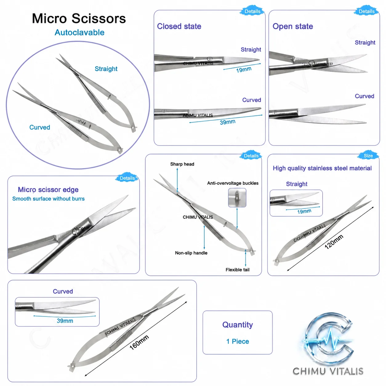 【CHIMU VITALIS】Fine Medical Scissors Set, 12cm and 16cm Precision Manual Instruments