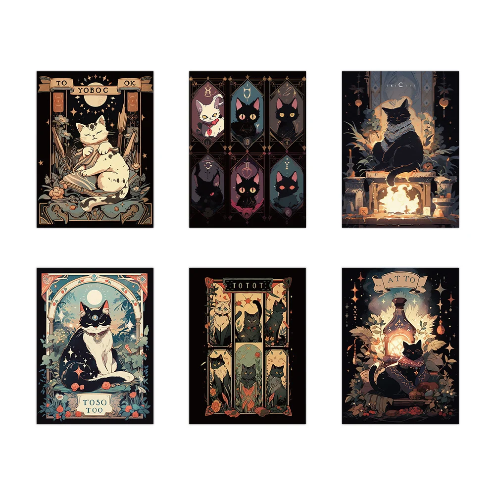 10/30/60pcs Cute Kitty Girls Tarot Cards Stickers Art Cat Anime Decal Skateboard Suitcase Bike Notebook Toys Sticker for Kids