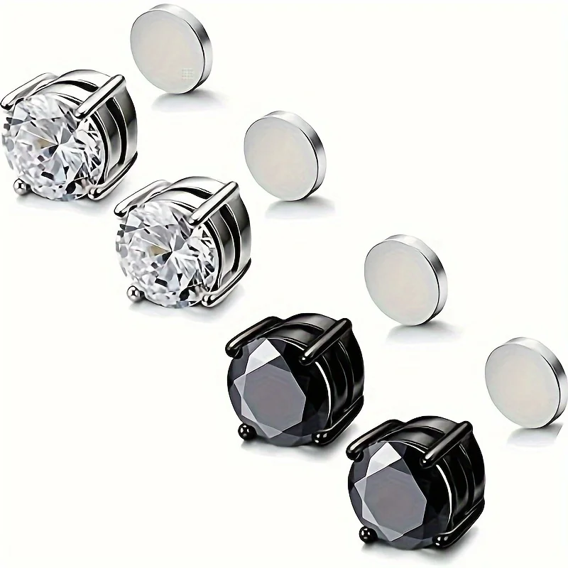 Classy 18K Gold Plated Stainless Steel Magnetic Stud Earrings for Men with Sparkling Cubic Zirconia - Hypoallergenic and Trendy