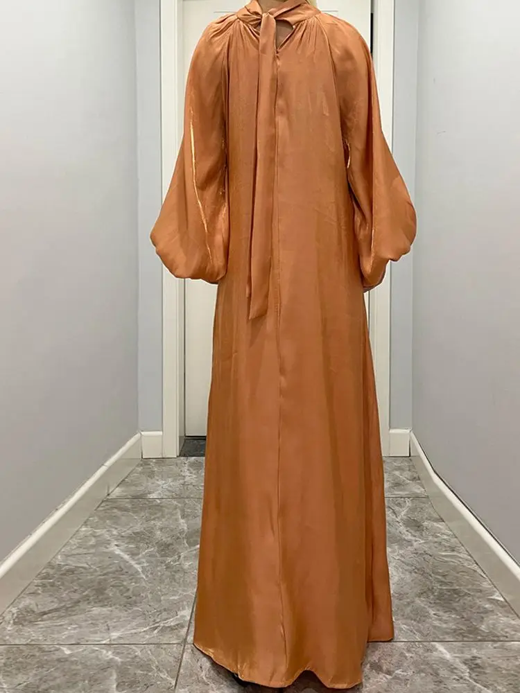 Ramadan Eid Djellaba Muslim Dress Dubai Fashion Elastic Puff Sleeve Soft Shiny Abaya Dubai Turkey Muslim Kimono Islam Robe WY840