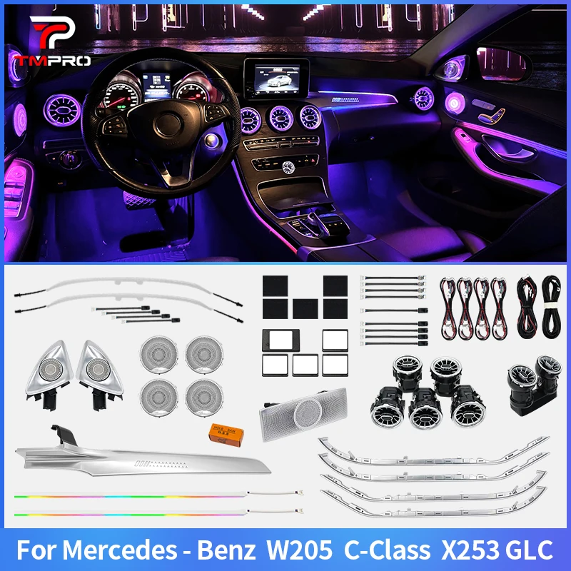 64-color LED ambient lights for Mercedes-Benz C/GLC Class C260 C300 GLC260 W205 X253 2015-2022 models interior decoration