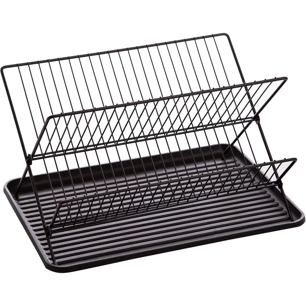 

2-Tier Collapsible Dish Rack with Tray - Matte Black | Dish Drainer Kitchen Plate | Holders or Cups & Plates | oldable Rack or K