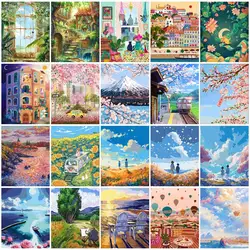 RUOPOTY Painting Paints By Numbers Landscape Watercolor On Canvas Easy Anime Wall Art Picture Paintings Decor