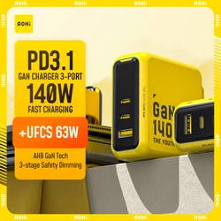 AOHI Youth 140W GaN Charger PD3.1 3-Port Type C Quick Charge For Macbook Pro Laptop USB Fast Charger For iPhone Tablet