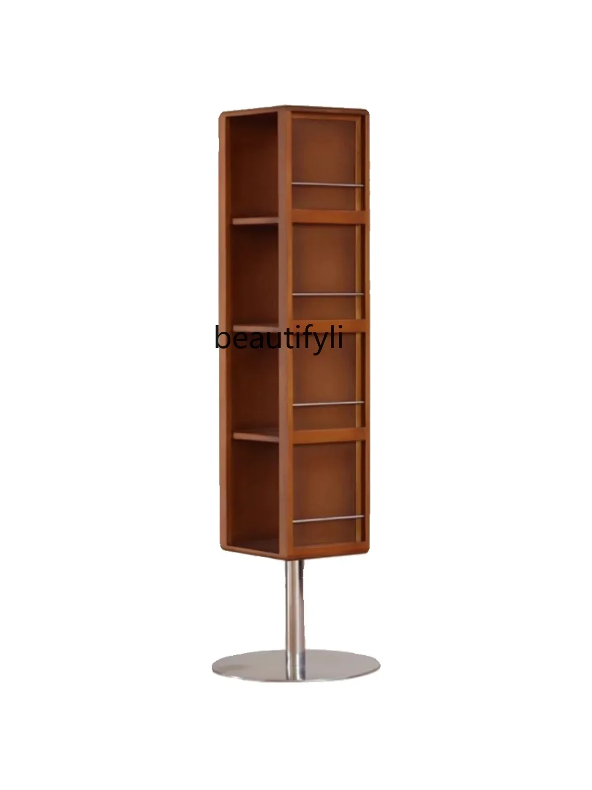 

Solid Wood Rotating Mirror Floor Standing Storage Cabinet 360 Degree Rotating Magazine Cabinet Rotating Bookcase