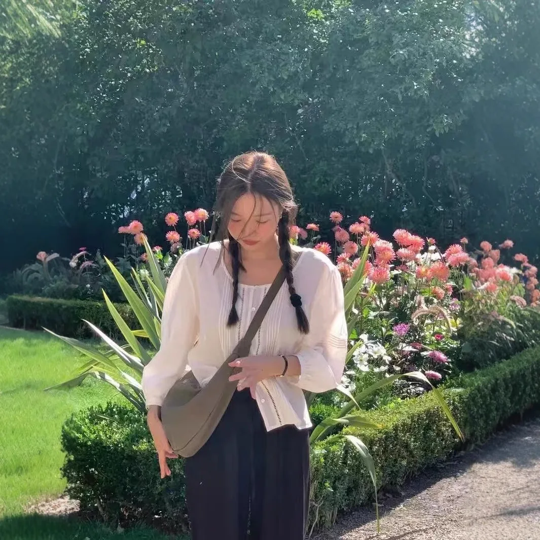 

Хлопковый топ Tannt 00, круглый вырез, без кружева, плиссированный, в корейском стиле, свободный крой, женская мода, осенний сезон, китайское производство, 2025