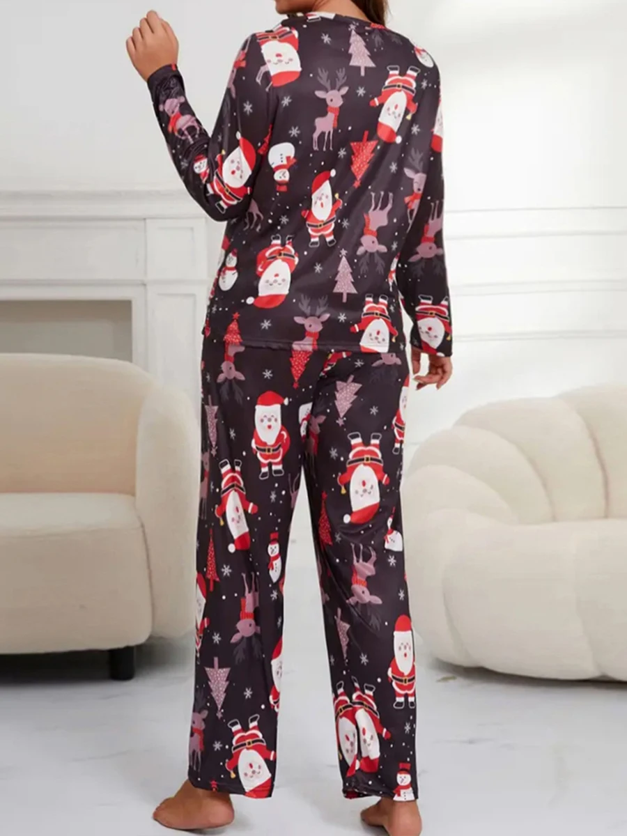 Women s Christmas Pajama Set with Festive Santa Claus Print Cozy Crew Neck Long Sleeve Top and Matching Long Pants for a