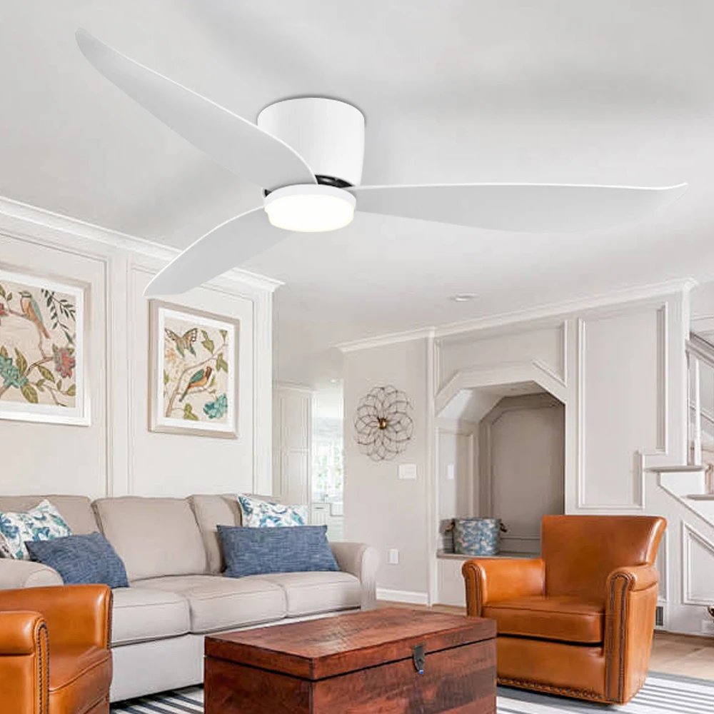 

White 52 Inch Ceiling Fan Silent with Light Remote Control, Equipped with Reversible DC Motor, Bedroom and Living Room, Timer