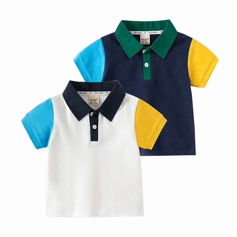 

Patchwork Color Boys Polo Tshirts Cotton Summer Toddler Kids Tops Tees Children's Clothes