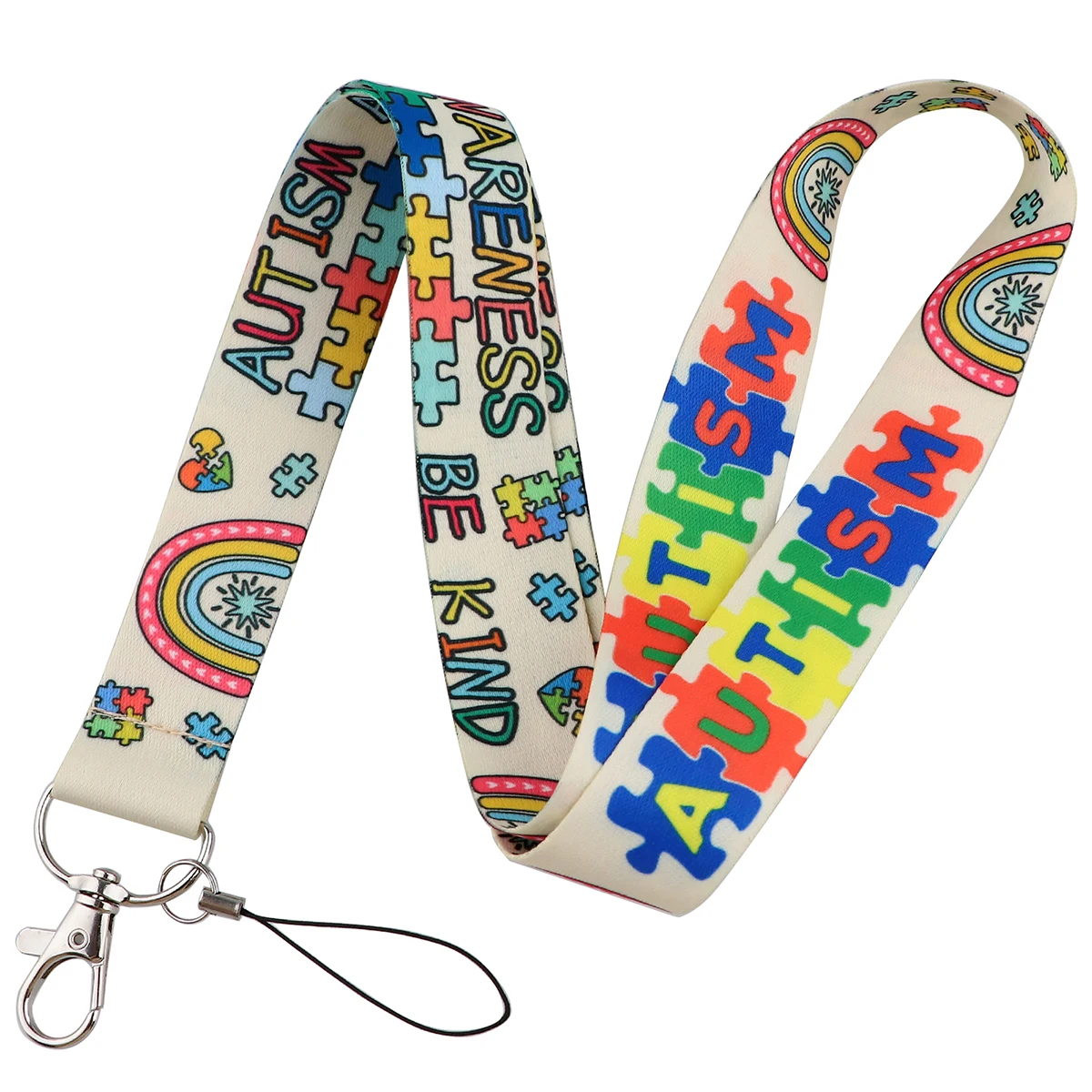 Autism Awareness Strap Lanyard For Students IC ID Card Holder Travel Badge Holder Neck Strap Rainbow Phone Rope Keychain Cord