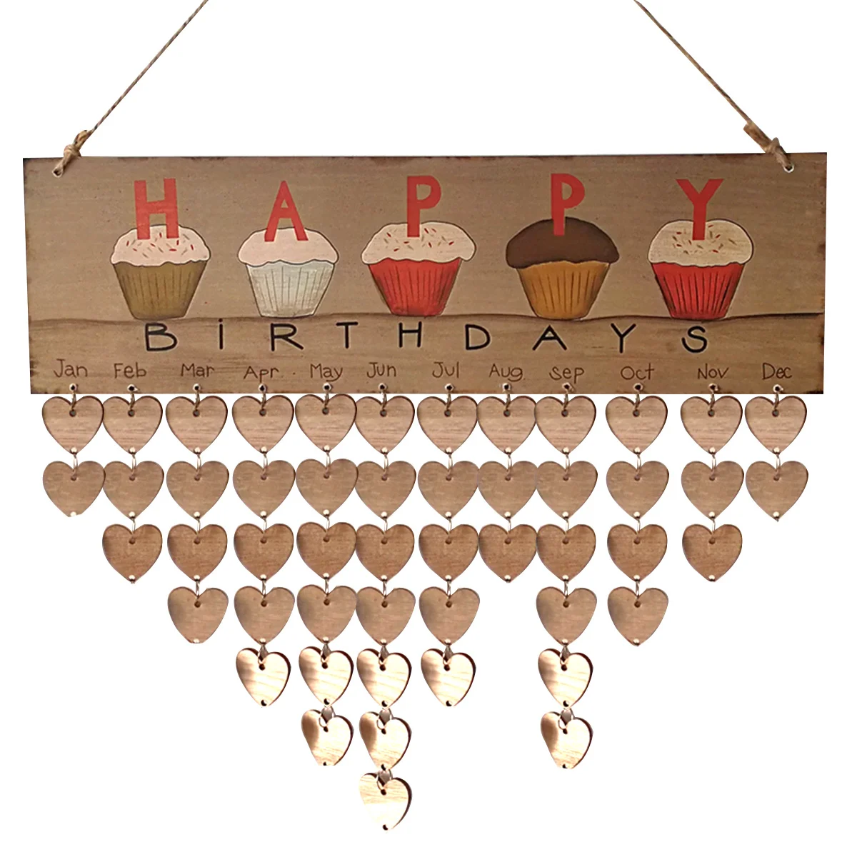 Calendrier suspendu en bois, Plaque de rappel d'anniversaire, lettres colorées imprimées, disques en forme de cœur, décoration murale pour la maison, DIY bricolage