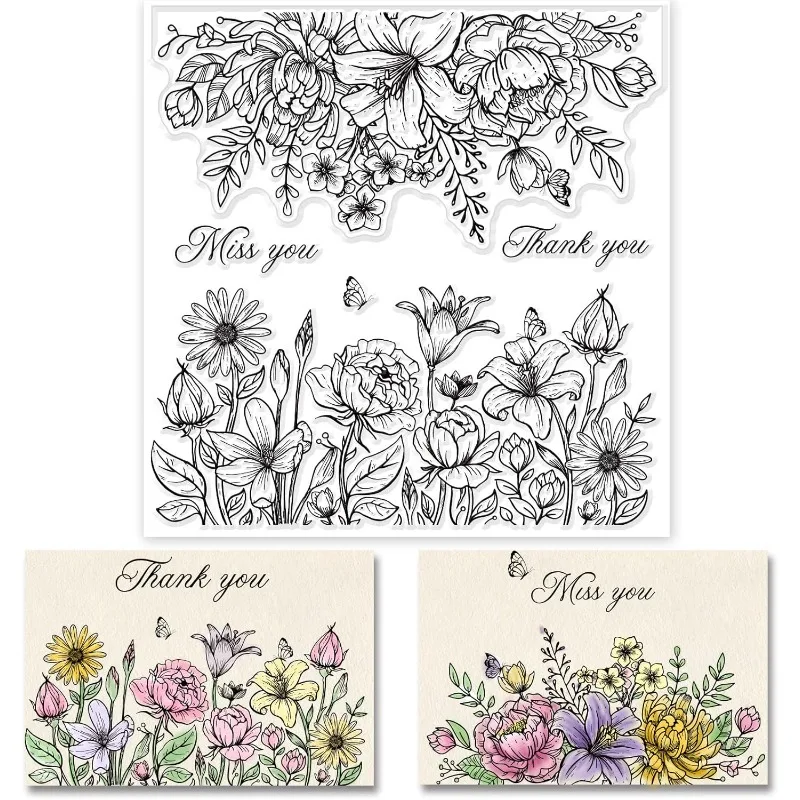 1PC Flower Background Clear Stamps Leaves Rubber Wishing Words Silicone Silicone Transparent Seal Stamp for Card