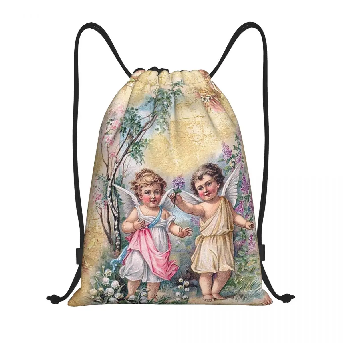 Victorian Angel Drawstring Bags Women Men Portable Gym Sports Sackpack Vintage Angel Training Storage Backpacks