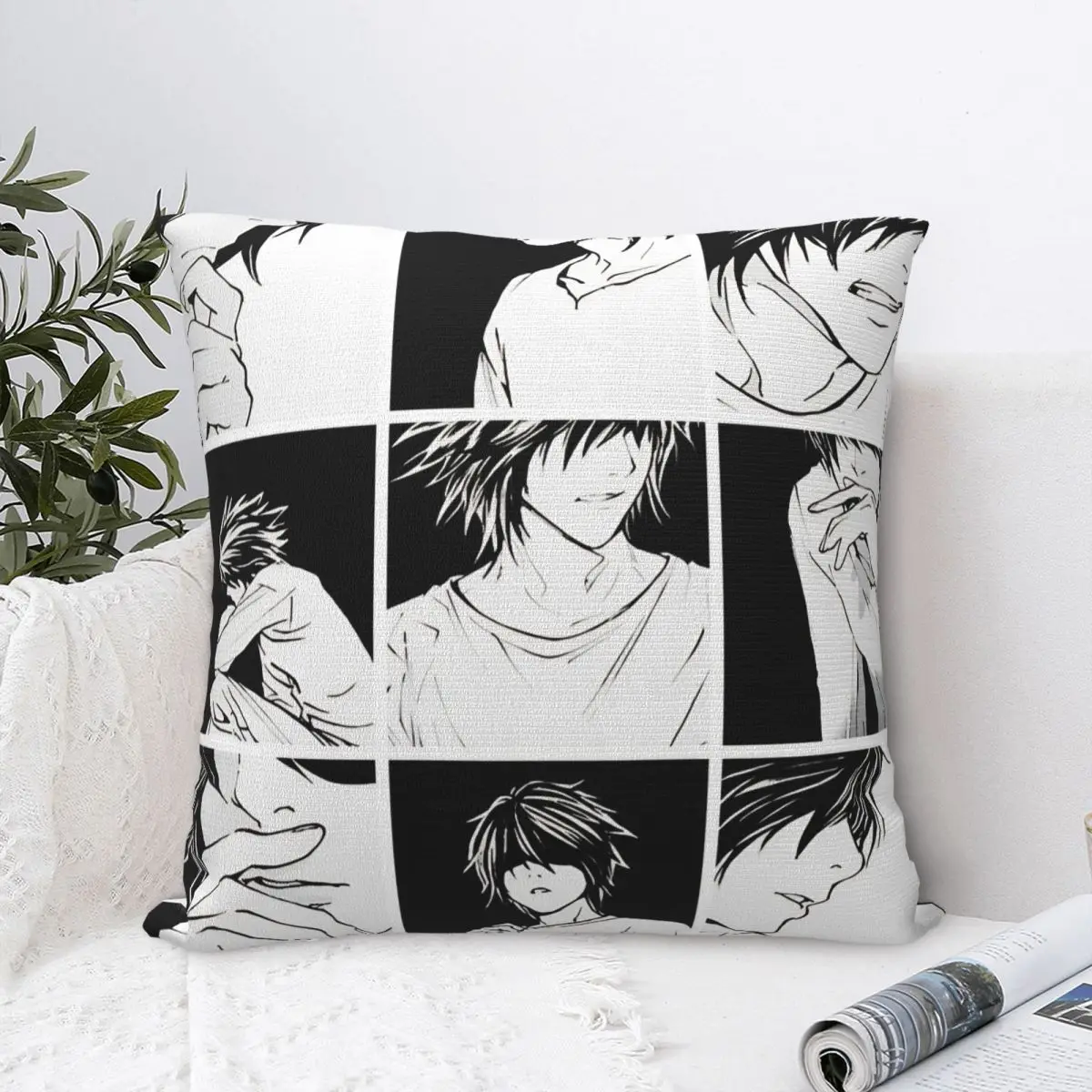 L Lawliet Collage Square Pillow Cases Deathnotes Anime Cushion Covers Customized Decor Throw Pillow Case Cover for Home 40*40cm