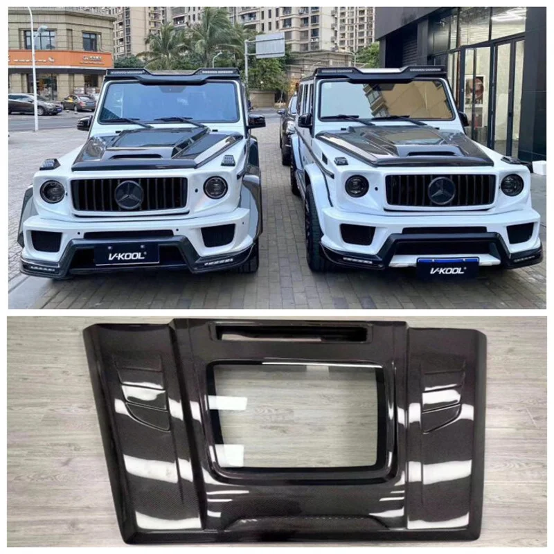 

For Mercedes-benz G class W463 G500 G55G63 G350 2008-2016 Real Carbon Fiber Clear Glass Front Bumper Splitter Engine Hood Vent