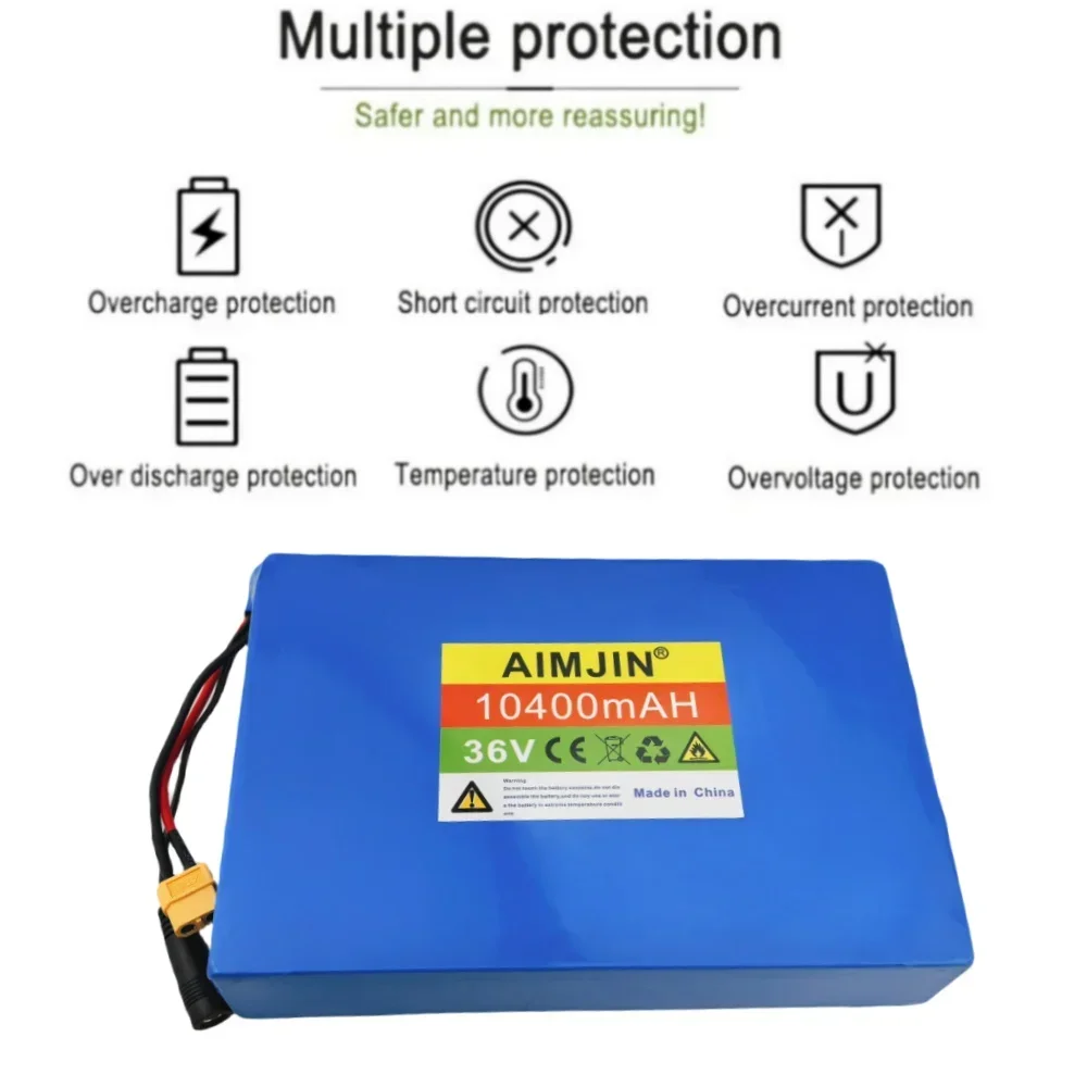 36V 10.4Ah 10S4P 18650 Lithium Battery Pack Built-in BMS for 500W 750W Skateboard Scooter Longboard, Commuting Tool Replacement