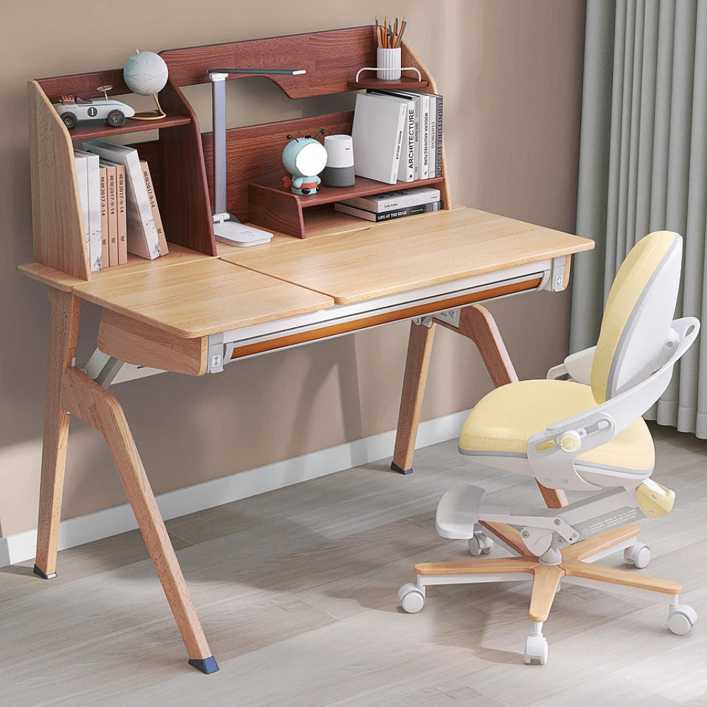 Wood Children Study Desk with Height Adjustable Multifunction Homework Student Desk Kids Writing Workstation