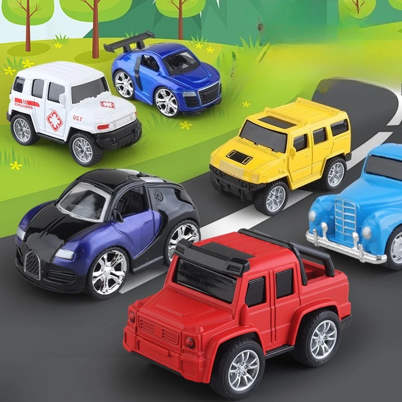 

Children's Toy Palm Treasure Pull Back Alloy Car Model Q Version Cartoon Toy Car Parking Scene Car Boy