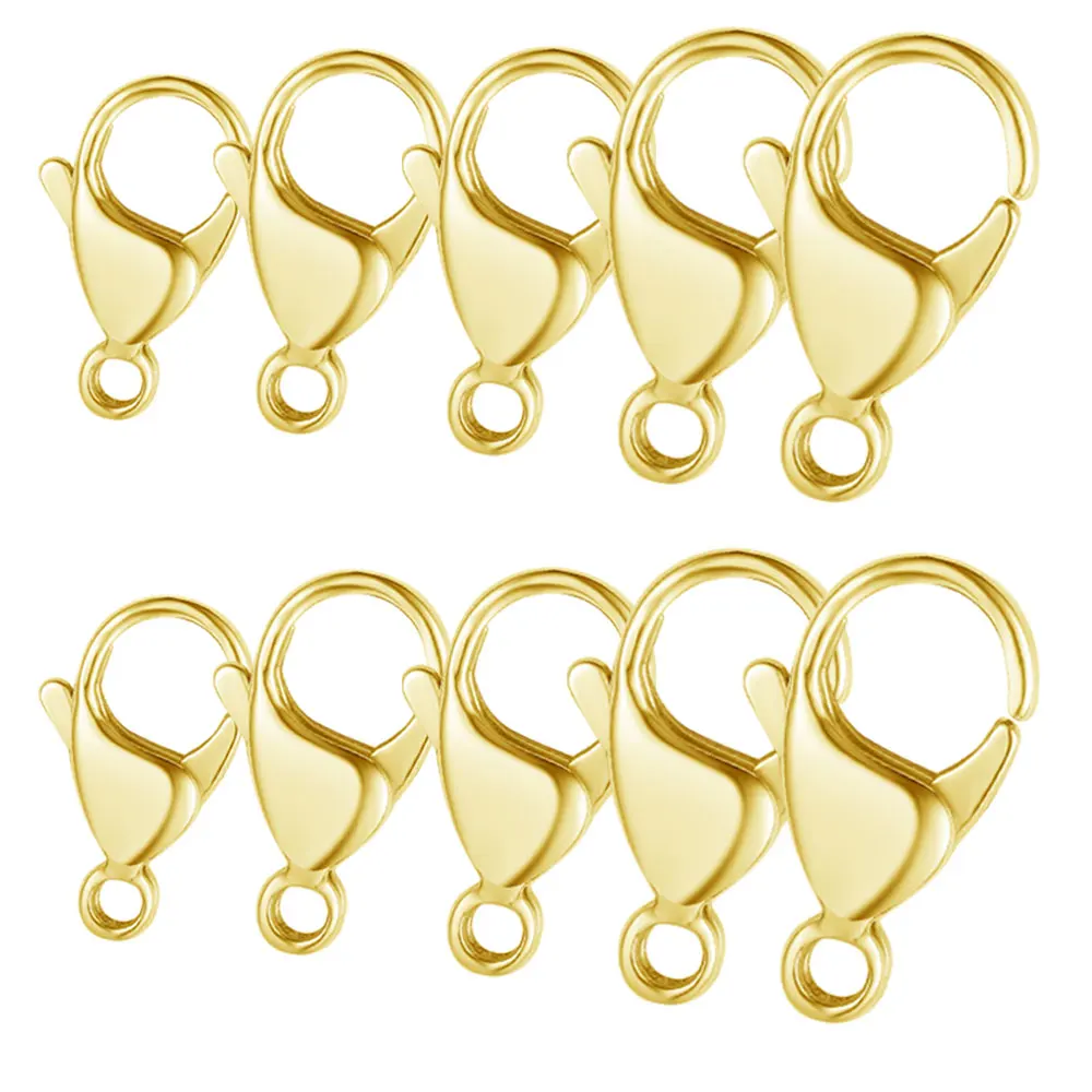 10pcs/lot 18k Gold Mirror Polished 316L Stainless Steel Lobster Clasp 9-19mm Diy Jewelry Clasps for Necklace Bracelet Making