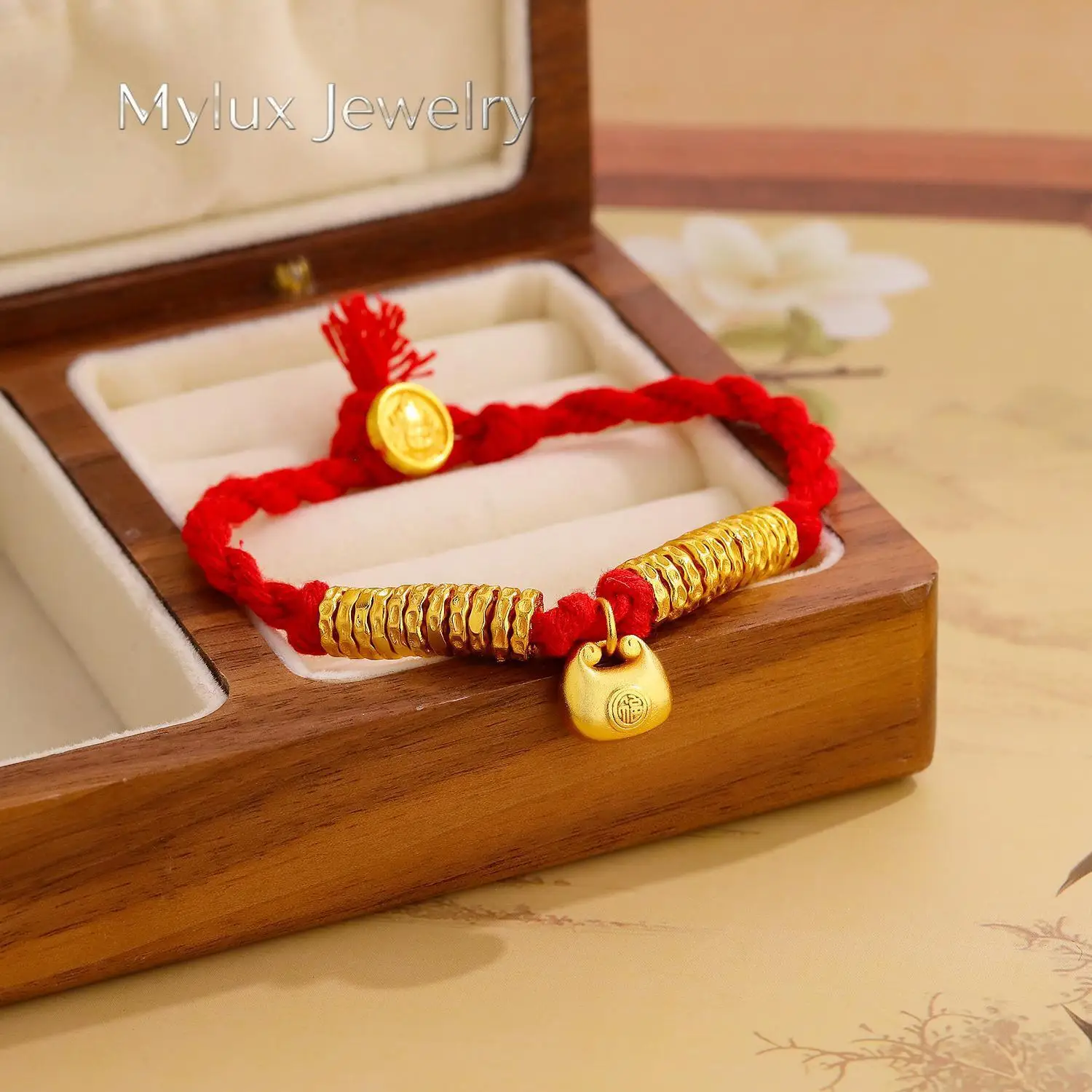 Mylux Jewelry 999 24K real gold small fat Fu coil wrapped hand rope women ancient fashion new niche design braided hand rope bra