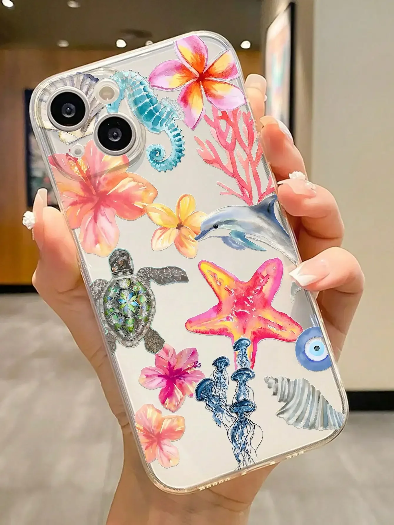 Summer Vibe Ocean Dream Clear Case for iPhone 16 12 13 mini 11 14 15 Pro Max Xs XR 8 Plus Tropical Sea Life Soft Silicone Cover