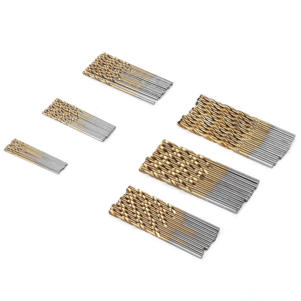 60PCS Bearing Steel Twist Drill Bits 135° Split Point Jobber Length Drilling Tools Titanize Coating 3/64