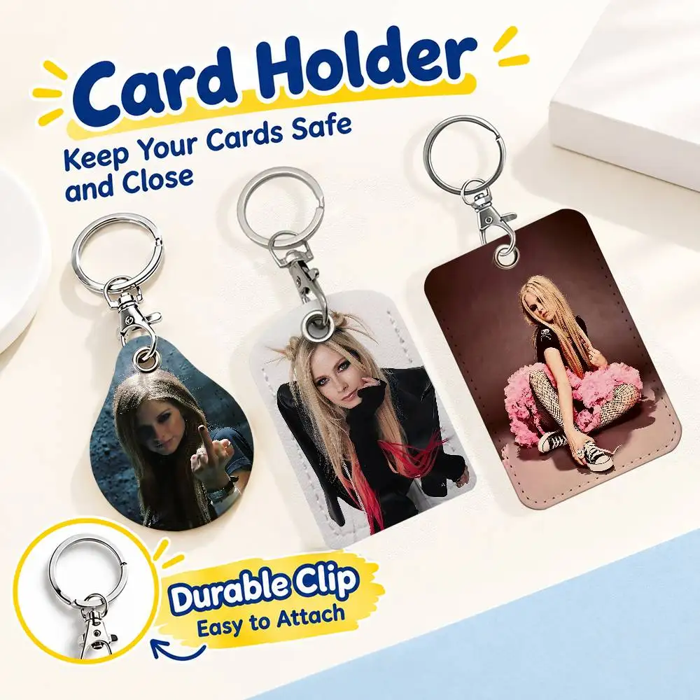 FOR Avril Lavigne Keychain Card Holder Leather Keeps ID Cash Keys Cards Ready for Work School Travel Daily Errands