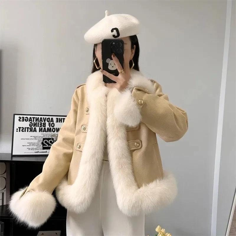 Winter Imitation Fox Fur Coat Christmas Robe With Thickened Inner Lining For The Court, Young And Short New Year's Robe JJ760