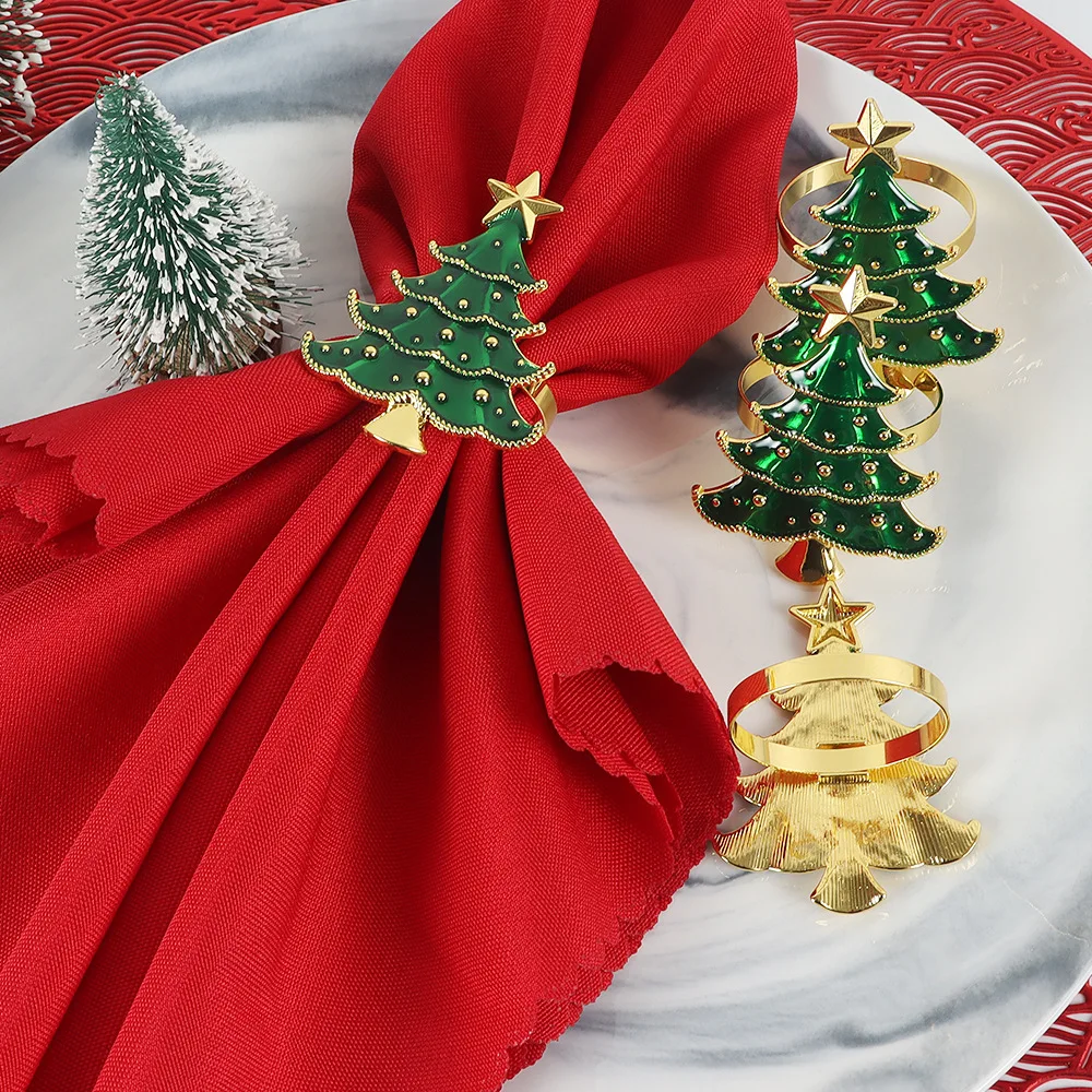 

6PC Metal Christmas Tree Napkin 2025 Xmas Tree Decora for Kitchen Dinner Table Napkin Ring Wedding Table 2026 New Year Supplies
