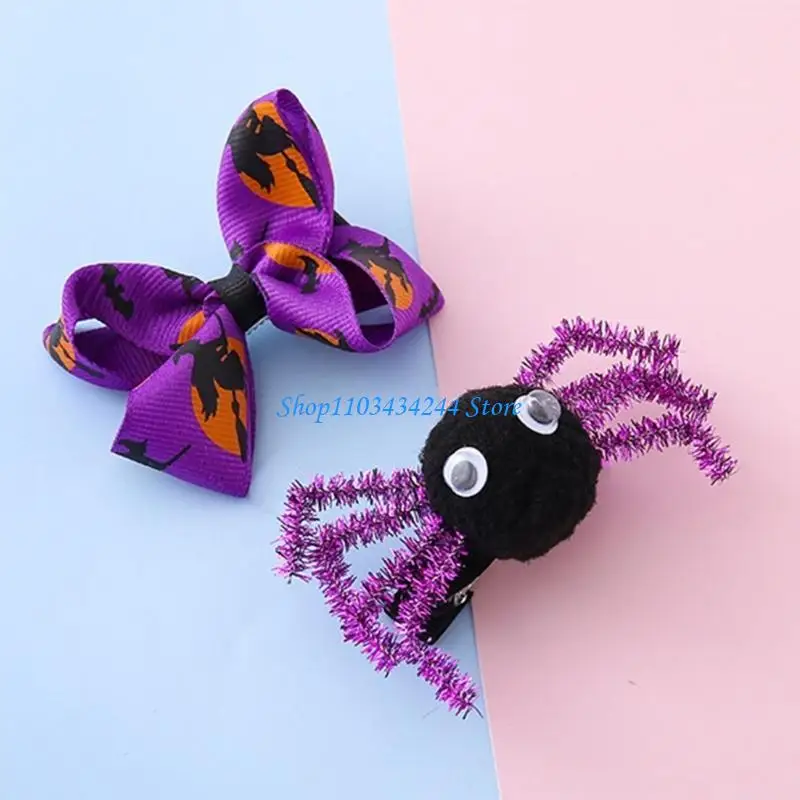 فيونكات شعر الهالوين للأطفال مع مشابك تزيين عناكب ثلاثية الأبعاد وإكسسوارات شعر أساسية للحفلات #2