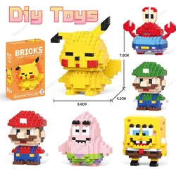 Pikachu Doll Building Blocks Mario Patrick Star Animal Model Small Particles Assembled DIY Puzzle Pokemon kids birthday gifts