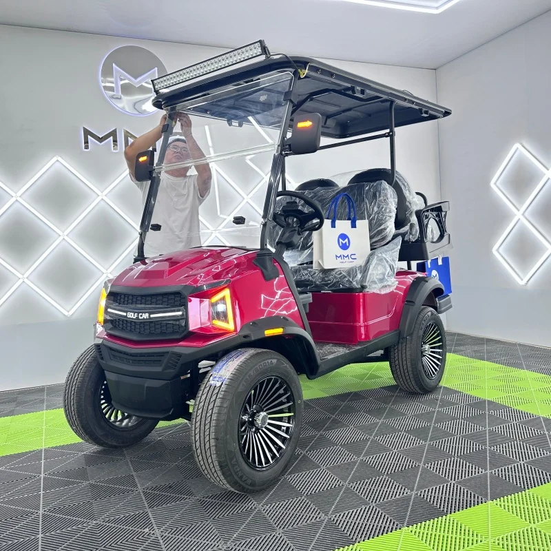 

Premium Off Road Electric Golf Cart Four Seat Luxury Diamond Stitching Leather Chairs 14 Inch Alloy Rims Fast Charge Lithium EV