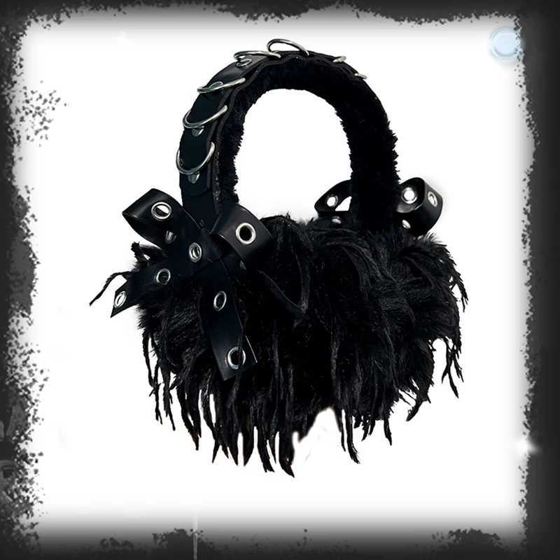 Orejeras góticas de Lolita Punk, nuevo diseñador, orejeras peludas, calentador de orejas, diadema gótica Steampunk Y2K, protección para los oídos, auriculares para ciclismo