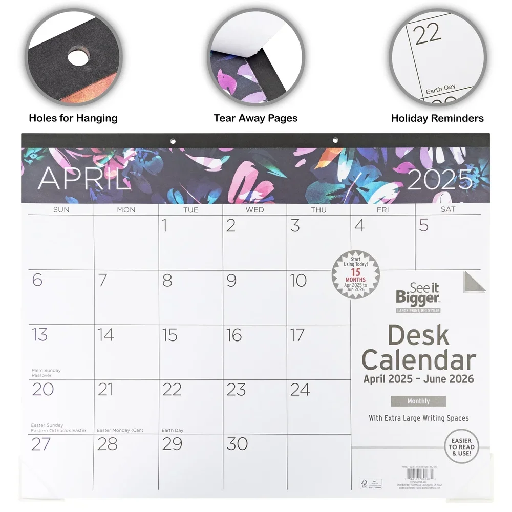 Large 22x17 Monthly Desk Pad Calendar 15 Months April 2025 to June 2026 Blotter with Premium Quality Paper Easy Removal and