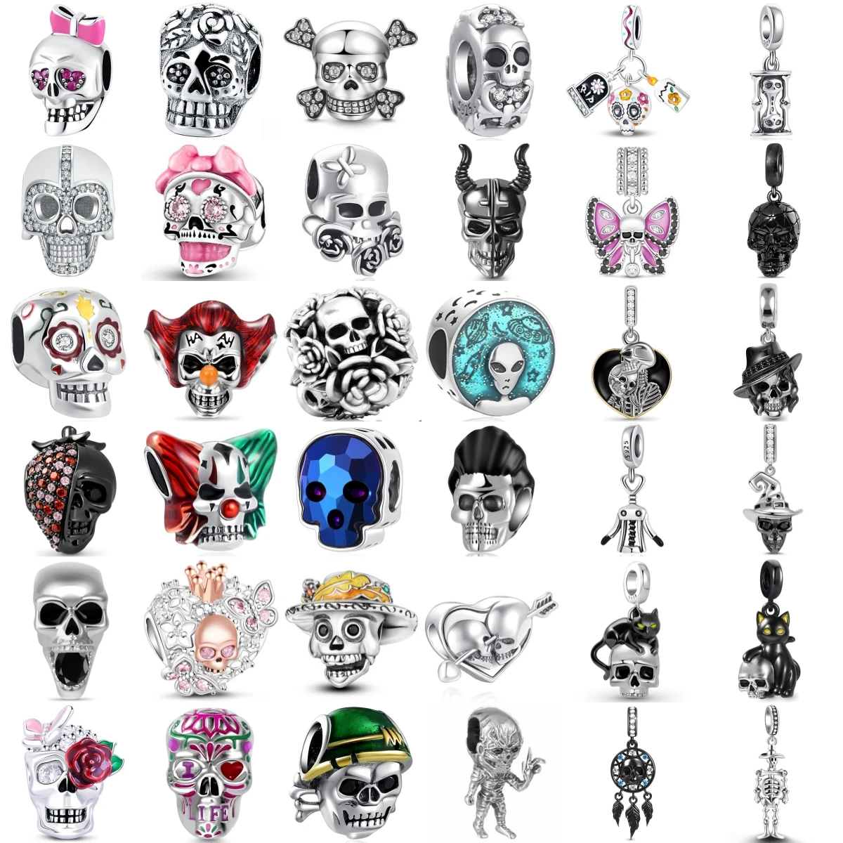 Nueva moda, colgante de plata de ley 925 con diseño de calavera de Halloween, atrapasueños, compatible con Pulsera Original, joyería, regalo para mujer