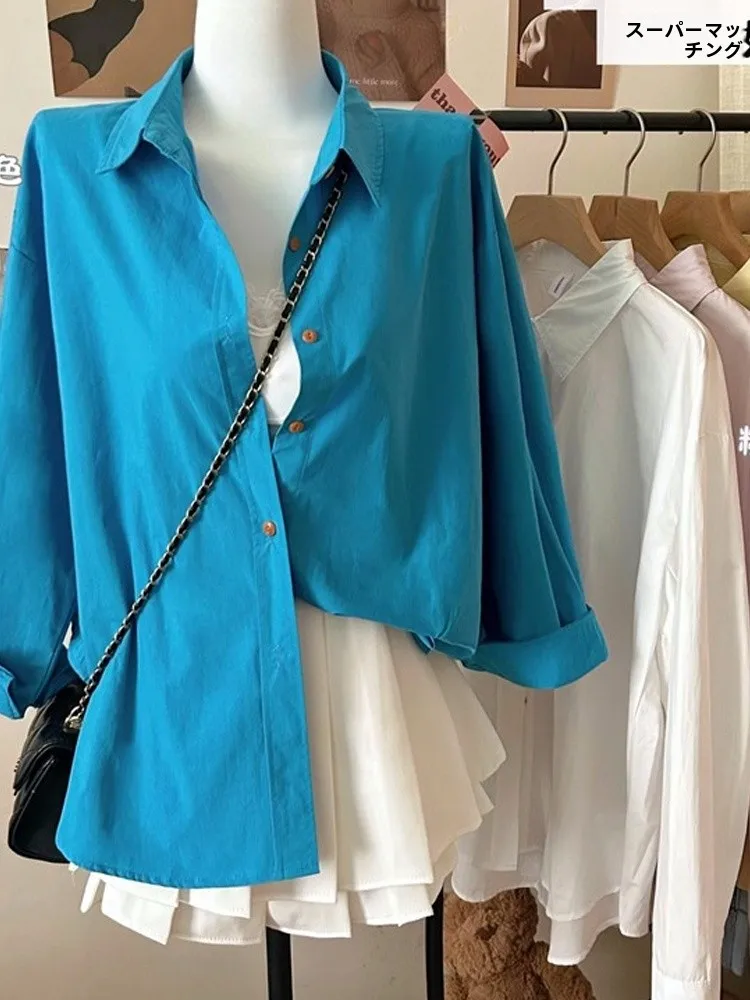 

Spring New Loose Women's irt 2025 Ultra ular Outerwear Cardigan Single Button Korean Sle Ele Casual Polyester Fiber