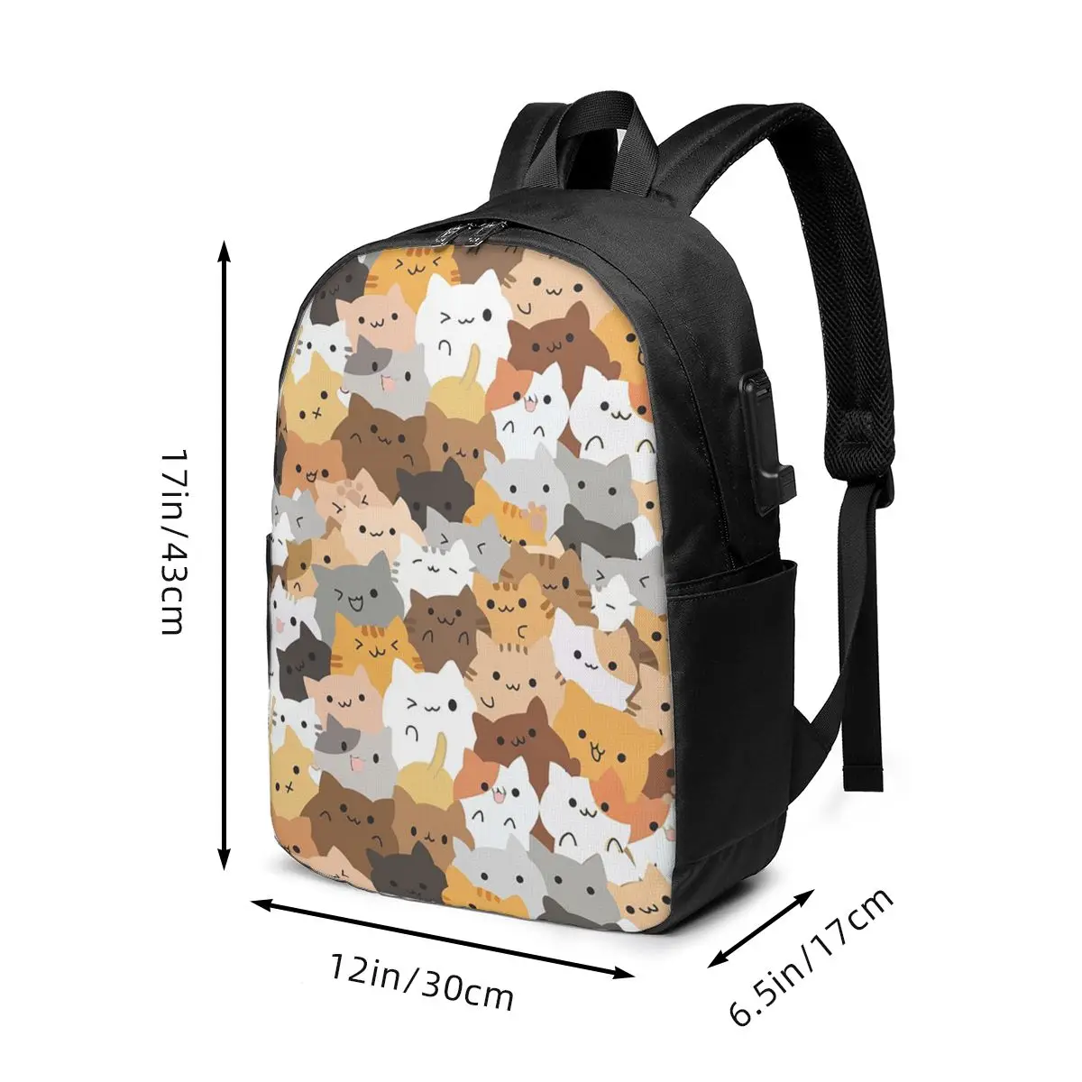 Cartoon Cat Kitten Pattern Backpack Travel Notebook Bag Computer College Student School Bag Laptop Shoulder Bags for Men Women