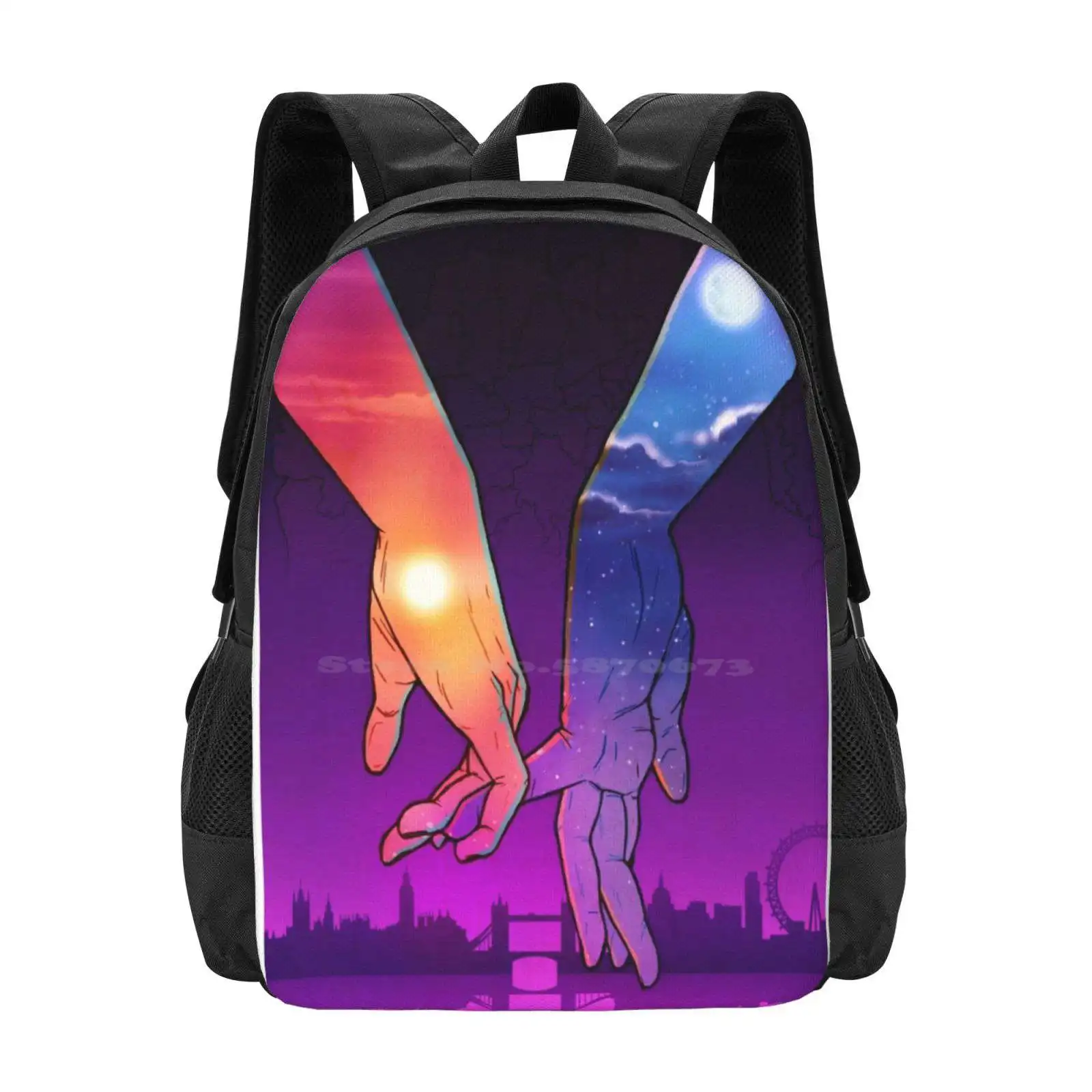 Sun & Moon School Bags Travel Laptop Backpack Sherlock Johnlock Sun Moon Love Hands