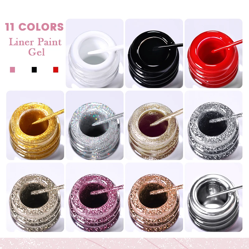 BORN PRETTY 10ml Glitter Silver Liner Paint Gel Nail Polish Line Stripe Gel Vernis Semi Permanent for Drawing Line French Nails