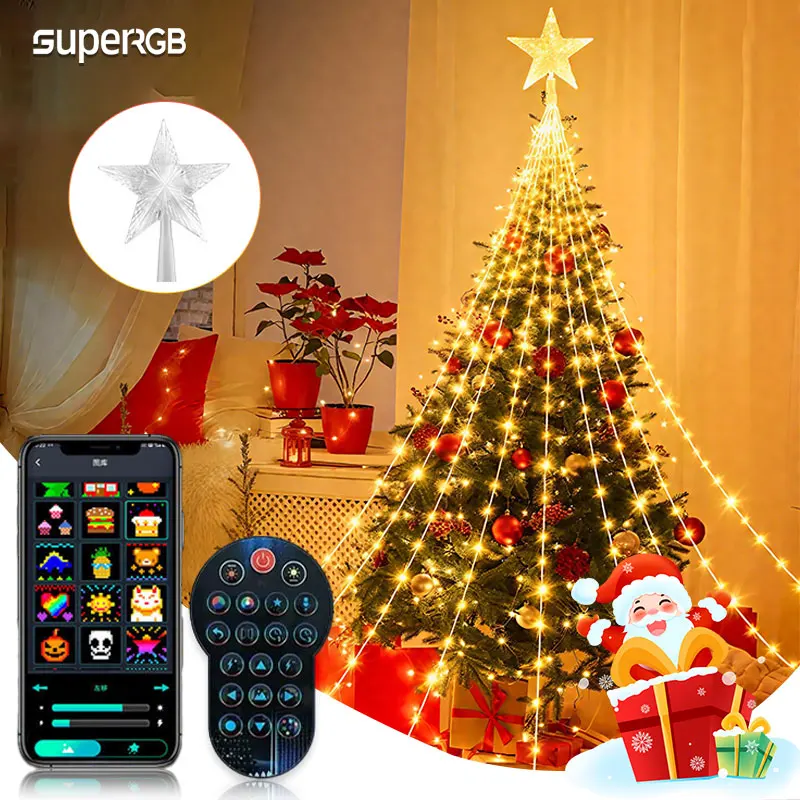 スマートクリスマスツリーライト RGB マルチカラー LED フェアリー Bluetooth アプリ制御ランプ タイマー 音楽同期 クリスマスツリー装飾用
