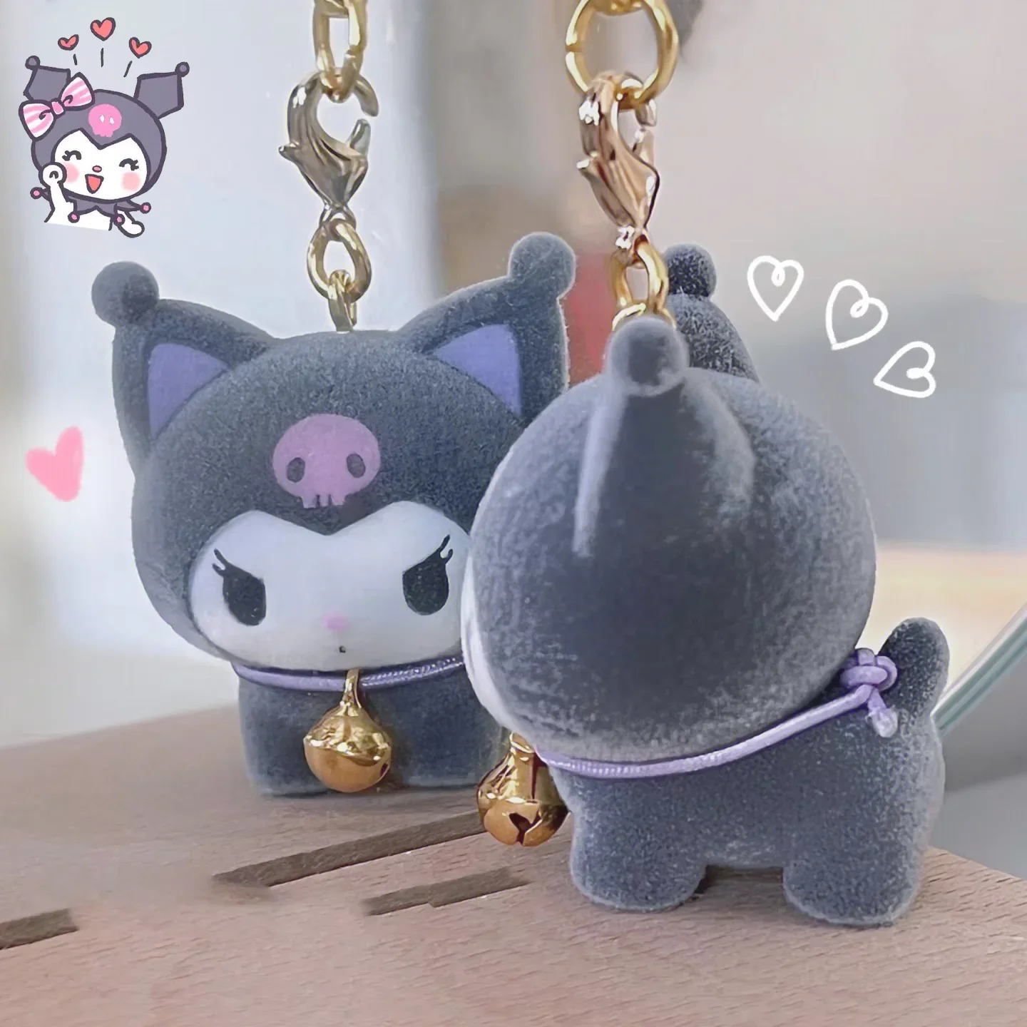 Sanrio Kuromi Pendant Keychains Kawaii Anime Flocked Keyring Cartoon Toy Pendant Decoration Schoolbag Ornaments Gift for Friends