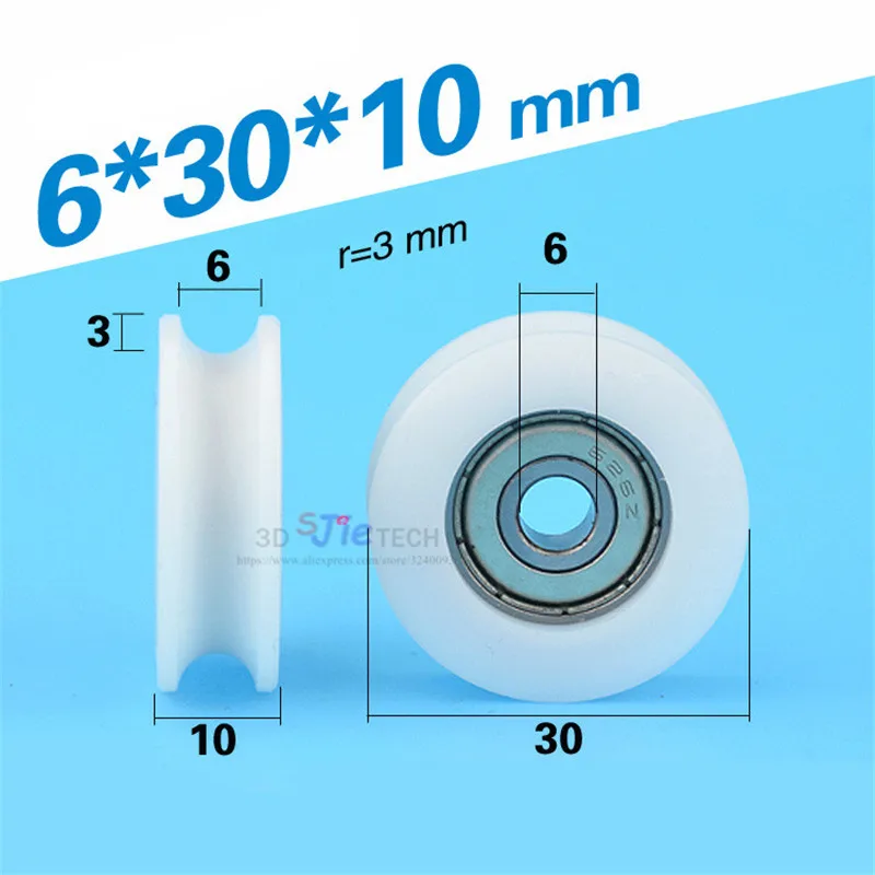 10PC 6*30*10 POM/ Nylon concave wheel shower room covered with rubber pulley furniture U groove single slot small lifting wheel