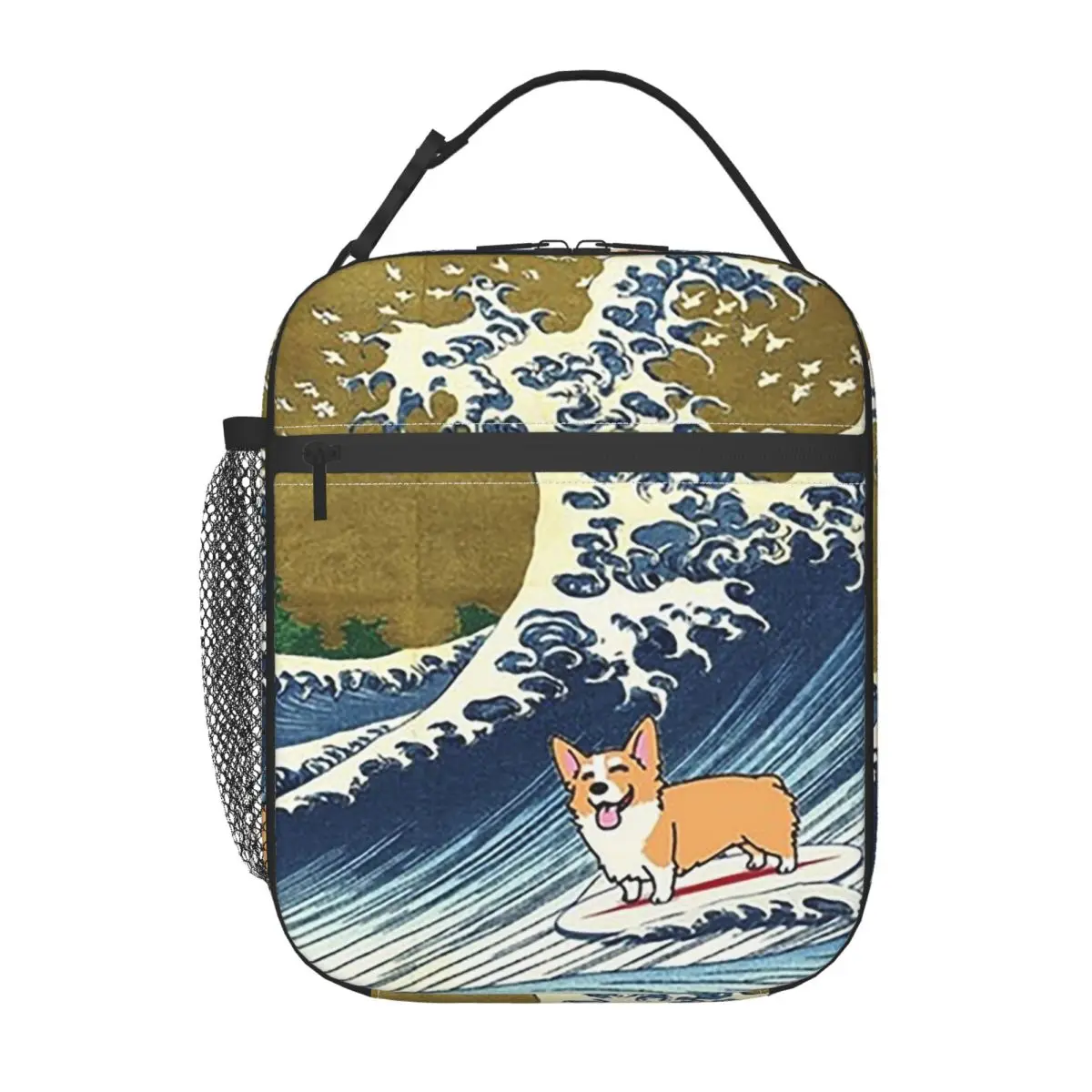 Corgi Dog Surfing The Great Wave Insulated Lunch Bag for Women Kids Portable Food Boxes Thermal Lunch Box Tote