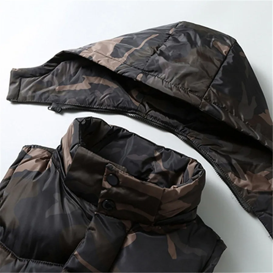 2024 New Men\'s Vest Winter Warm Thicken Sleeveless Jackets Padded Camouflage Hooded Waistcoat Men Clothes Male Coat Work Wear