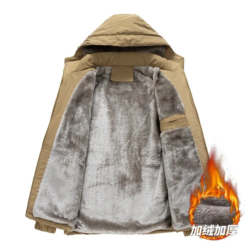 

Fleece Thickened Jacket Fleece Hooded Jacket Warm Large Size Middle-aged and Elderly Casual Waterproof Cotton-padded Clothes